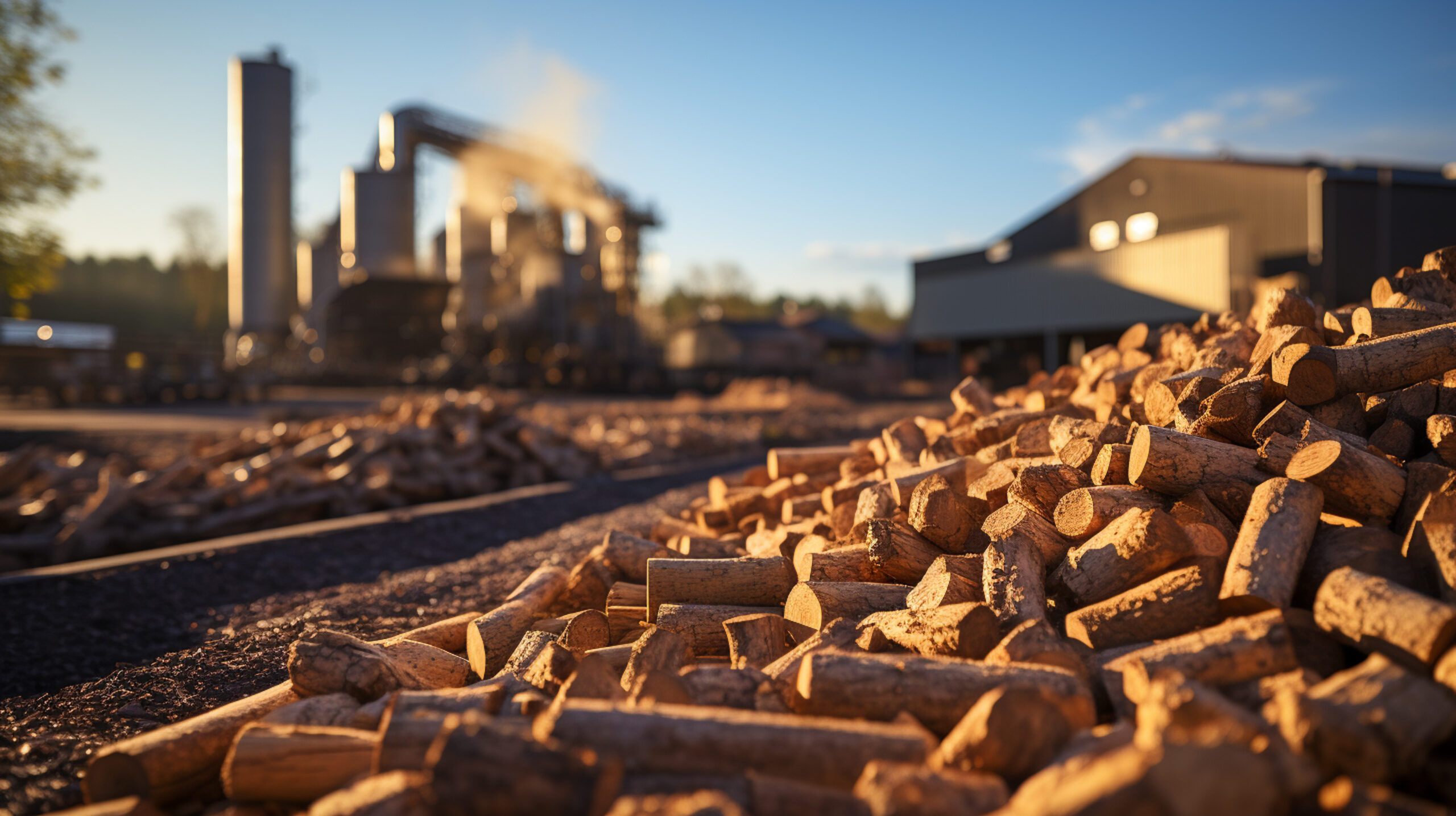 Production of biocombustible biomass wood pellet at the plant.